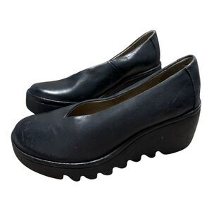 Fly London Beso Wedge Slip-Ons Black Leather 35 5 US